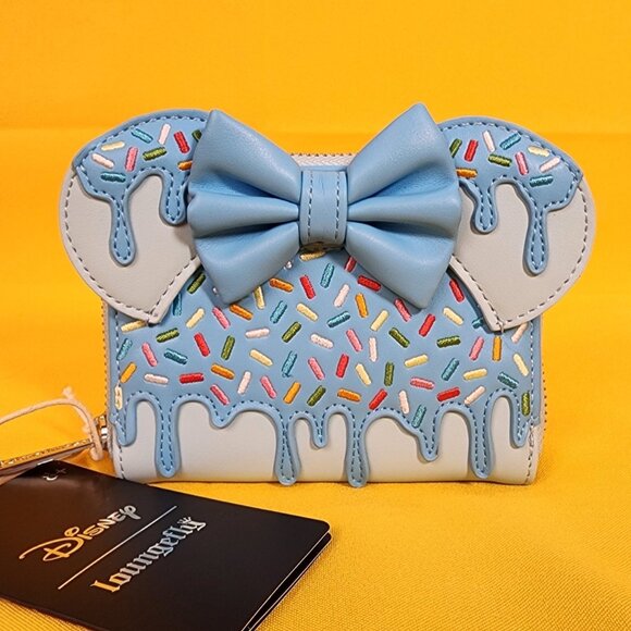 Loungefly Disney Minnie Mouse Lollipop Sprinkle Ears Small Zip Wallet Blue NEW - Picture 1 of 10
